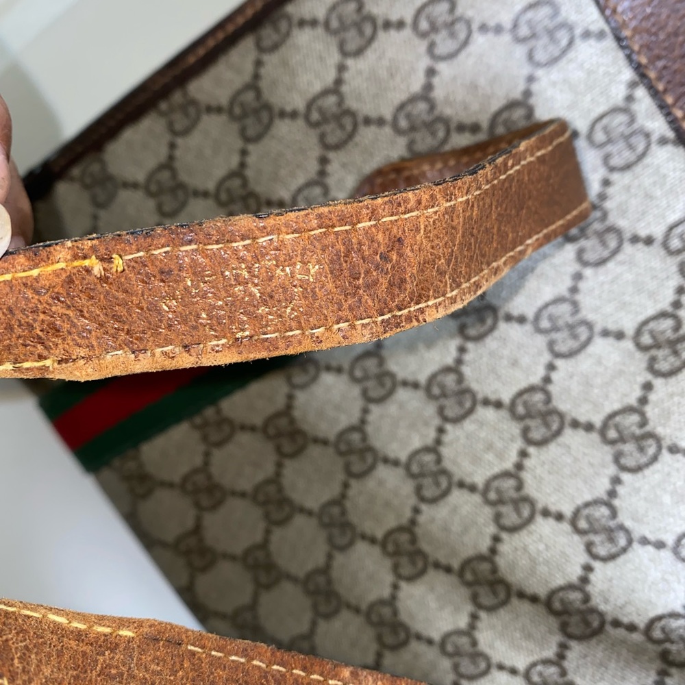 Gucci Brown Monogram Canvas Tote with Green-Red Web Stripe - Picture 8 of 11